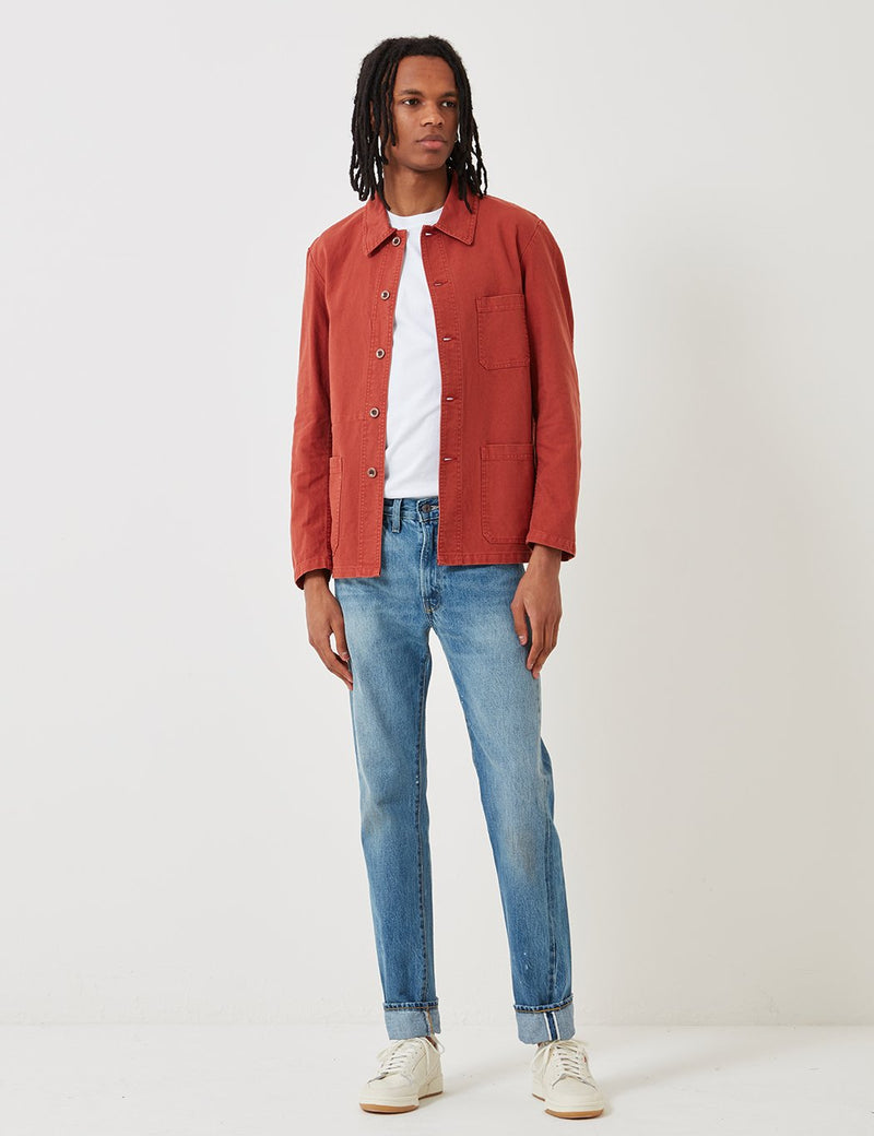 Vetra French Workwear Jacket Short (Dungaree Wash Twill)-Quince Red