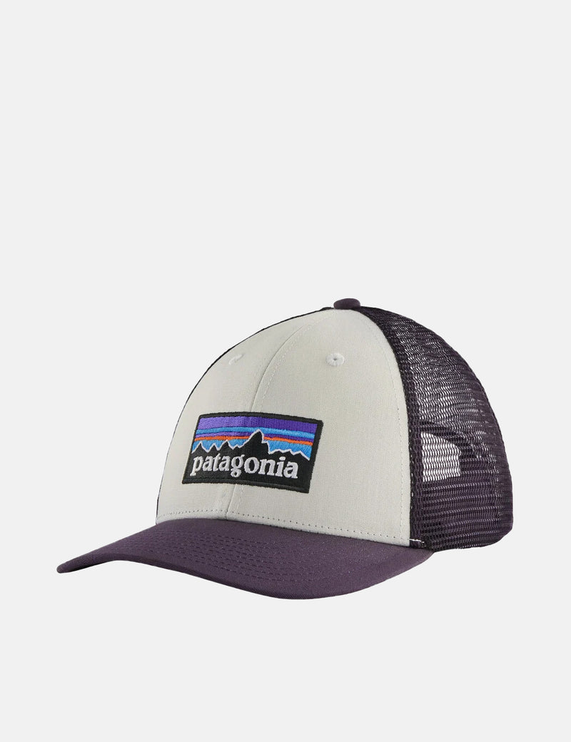 Patagonia P-6 Logo LoPro Trucker Hat - White w/Piton Purple