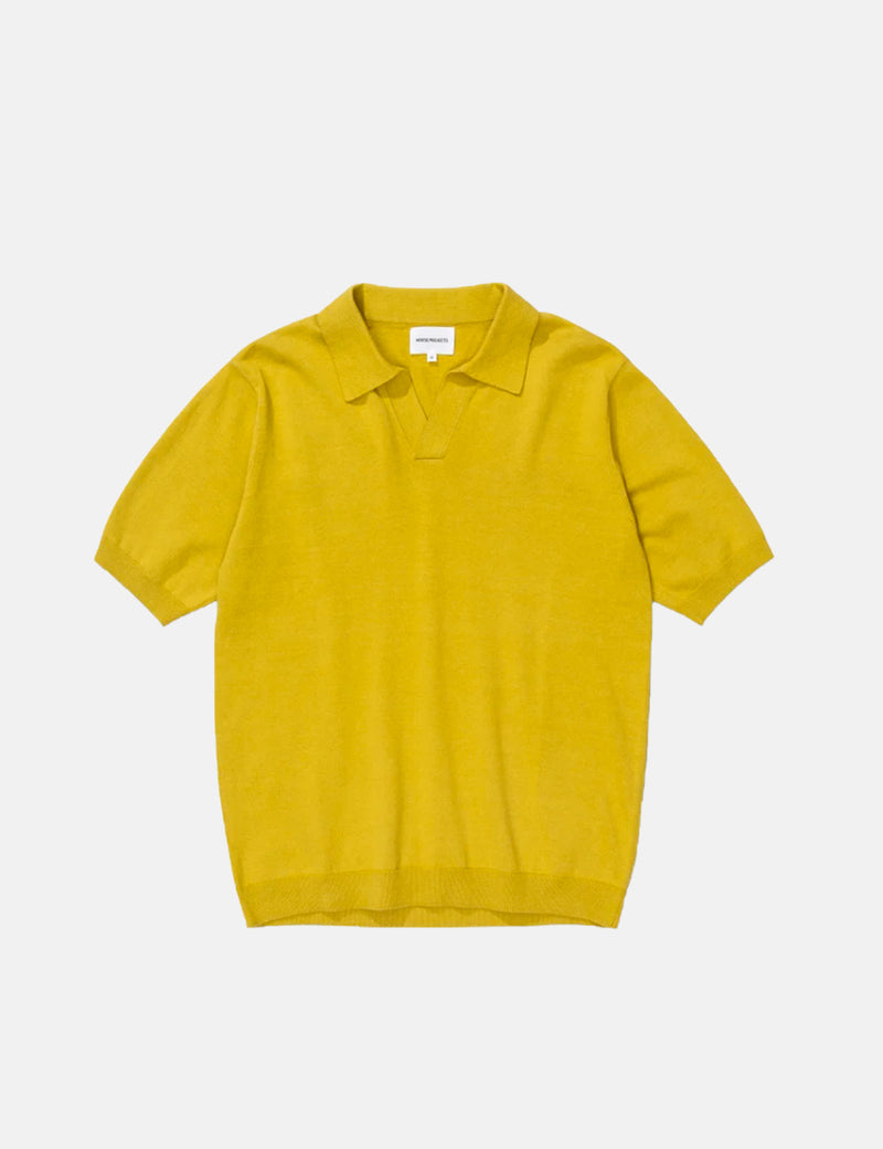 Norse Projects Leif Cotton Linen Polo Shirt - Chartreus Green
