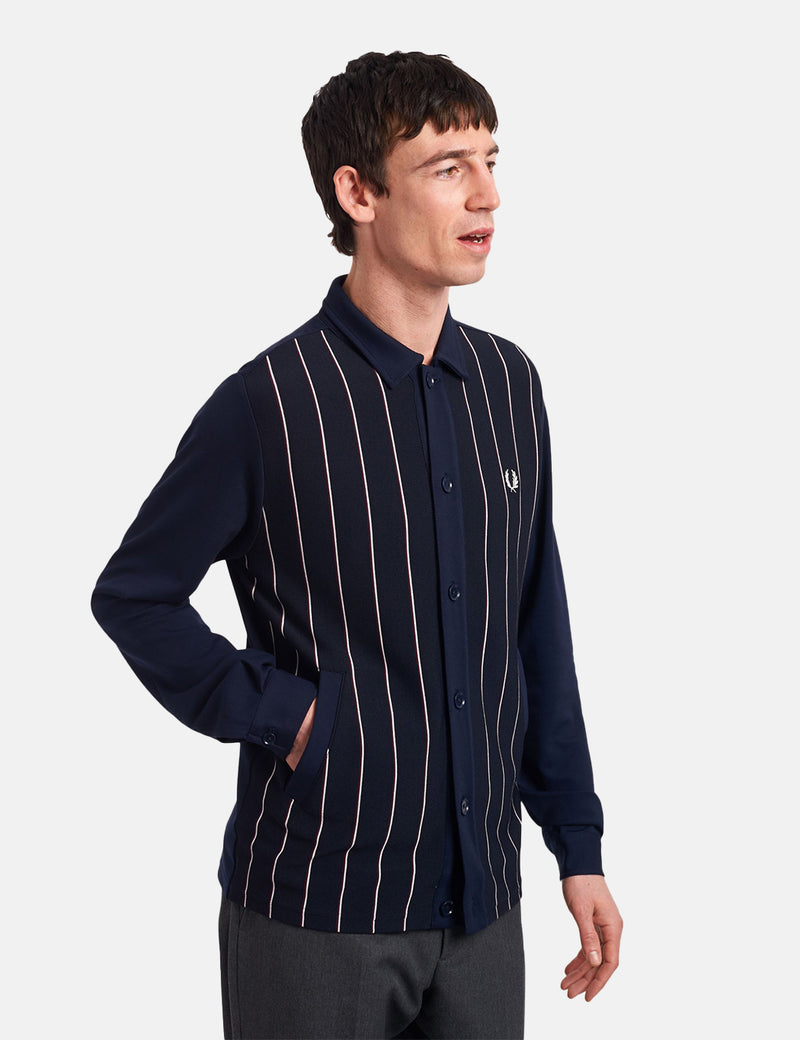 Fred Perry Knitted Panel Track Jacket - Navy Blue