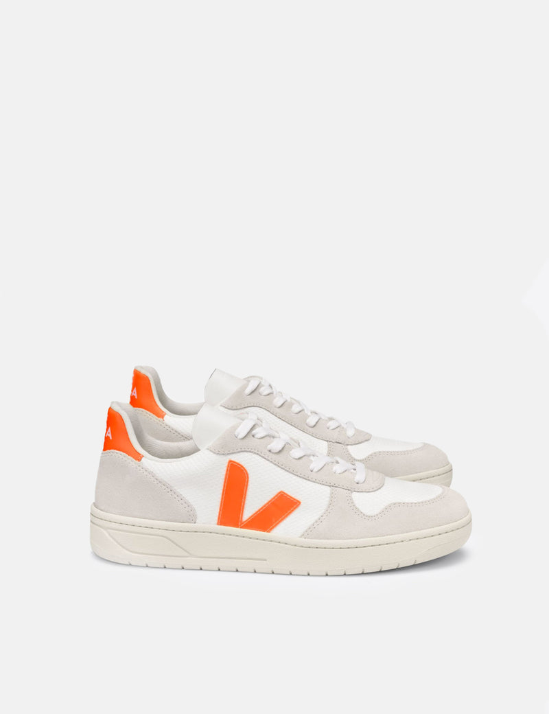 Veja V-10 B-Mesh Sneaker Damen - Weiß/Natur/Orange Fluo