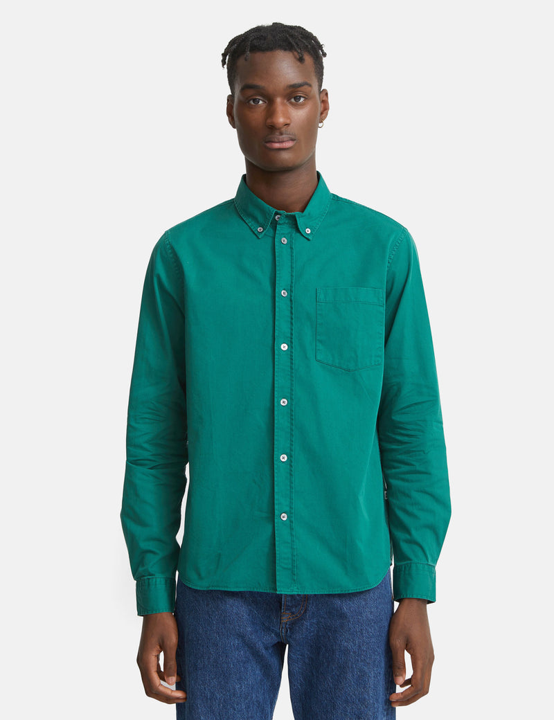 Wood Wood Andrew Classic Denim Shirt - Dark Green