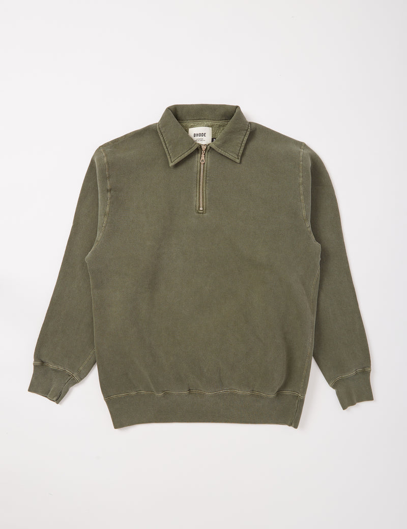 Bhode Pigment Dyed 1/4 Zip Sweat (Biologique/Origine Canada, 16 oz) - Sauge poussiéreuse