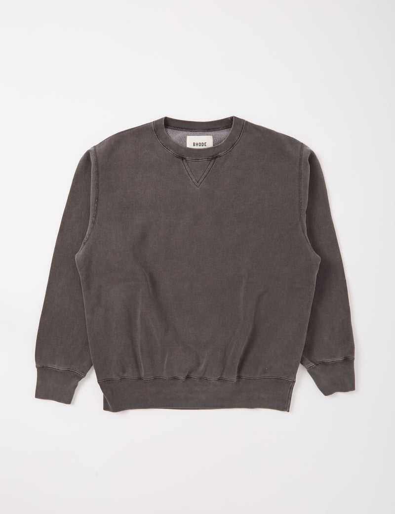 Bhode Pigment Dyed Crew Sweat (Organic/Canada Origin, 16oz) - Dusty Black
