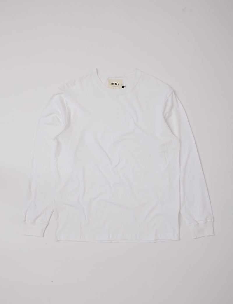 Bhode長袖Tシャツ（オーガニック/カナダ製、9オンス）-ホワイト