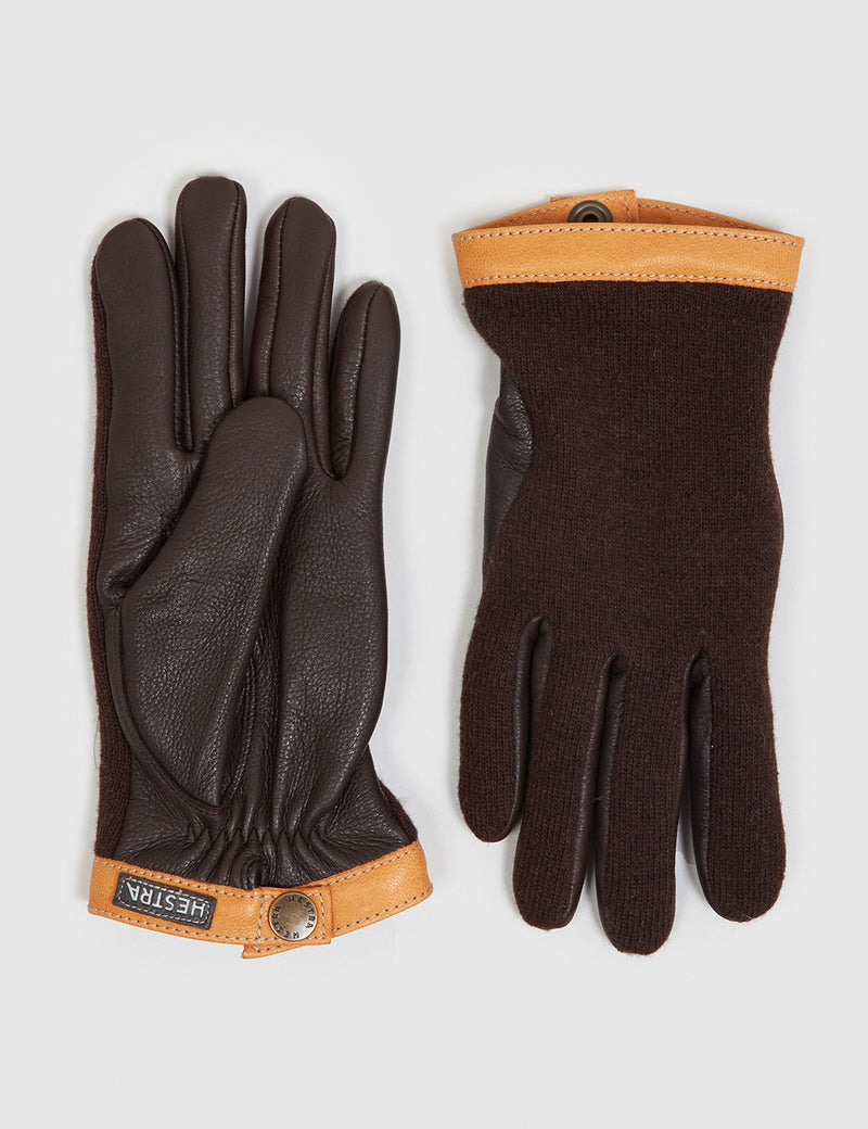 Hestra Tricot Deerskin Wool Gloves - Espresso/Dark Brown