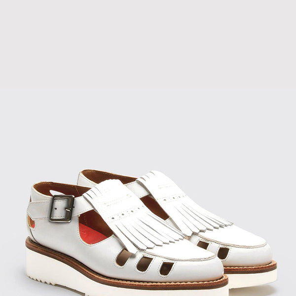 Womens Grenson Ethel Shoe White Calf Grain URBAN EXCESS