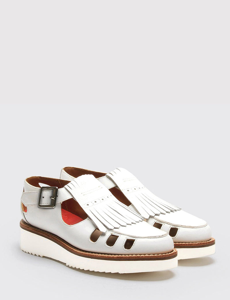 Womens Grenson Ethel Shoe - White Calf/Grain