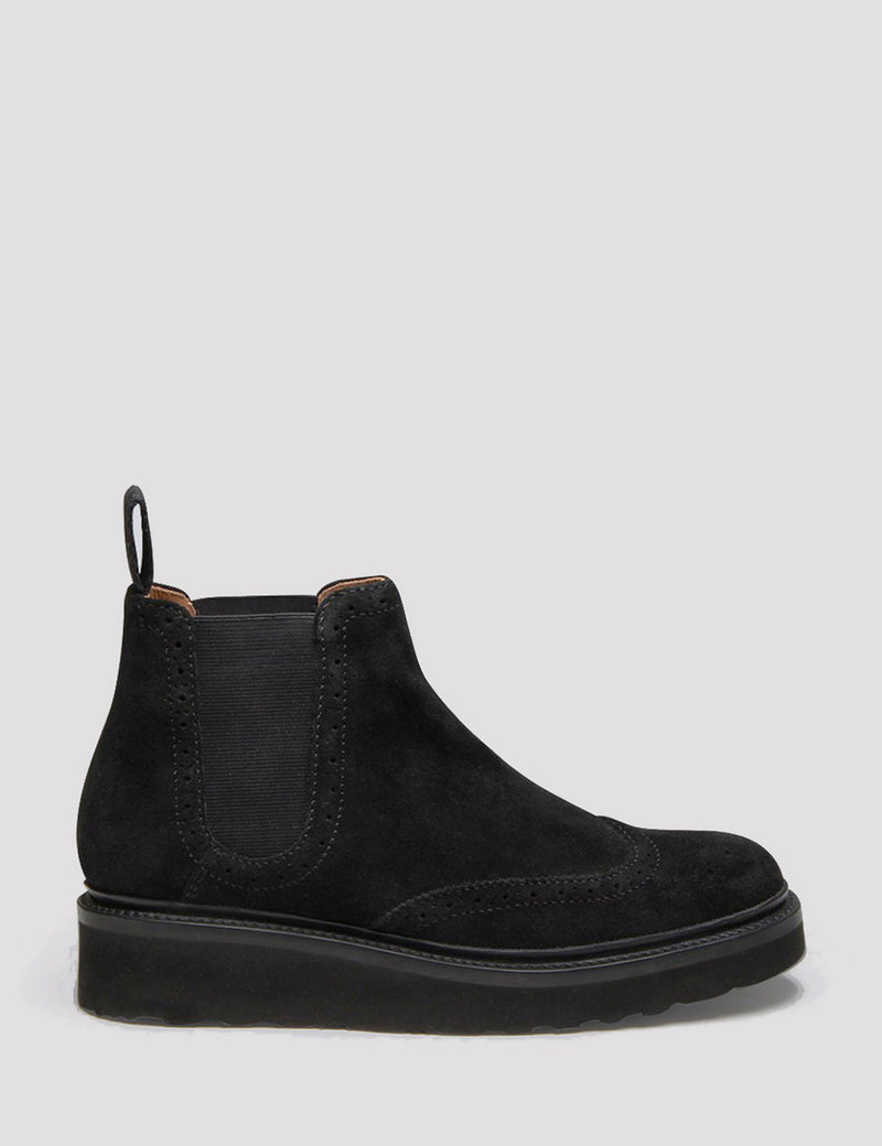 Grenson Womens Alice Suede Chelsea Wedged Boot - Black