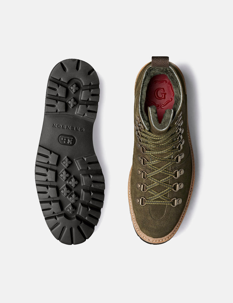 Womens Grenson Nanette Ski Boot (Suede) - Military Green