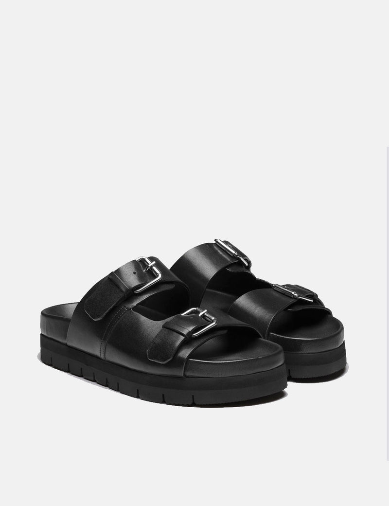 レディースGrensonフローラスライド（レザー）-ブラック