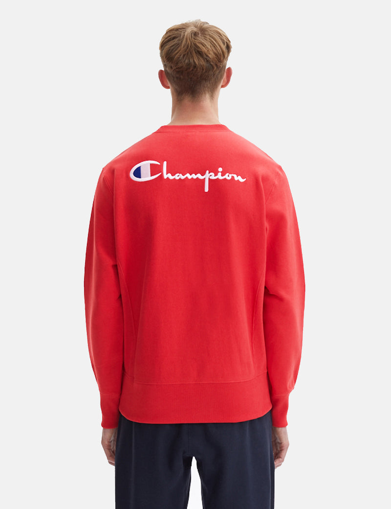 Champion Small Script Logo Reverse Weave Sweatshirt - Red