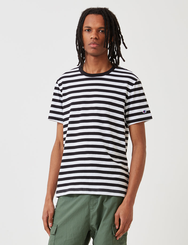 Champion Reverse Weave Stripe T-Shirt - Black/White