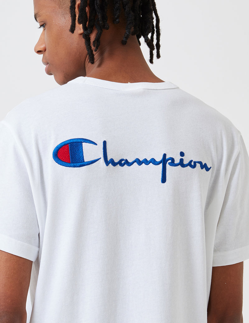 Champion 리버스 위브 로고 티셔츠-화이트