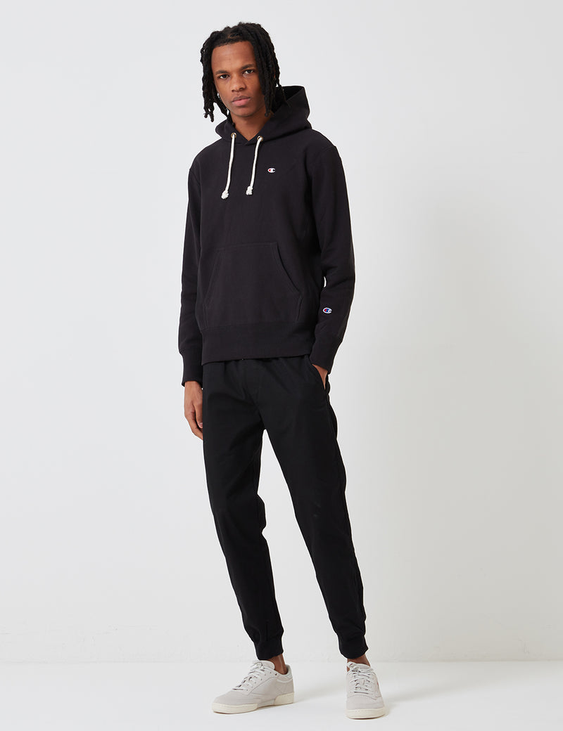 Champion Reverse Weave Hoodie Sweatshirt Hood Logo - Black