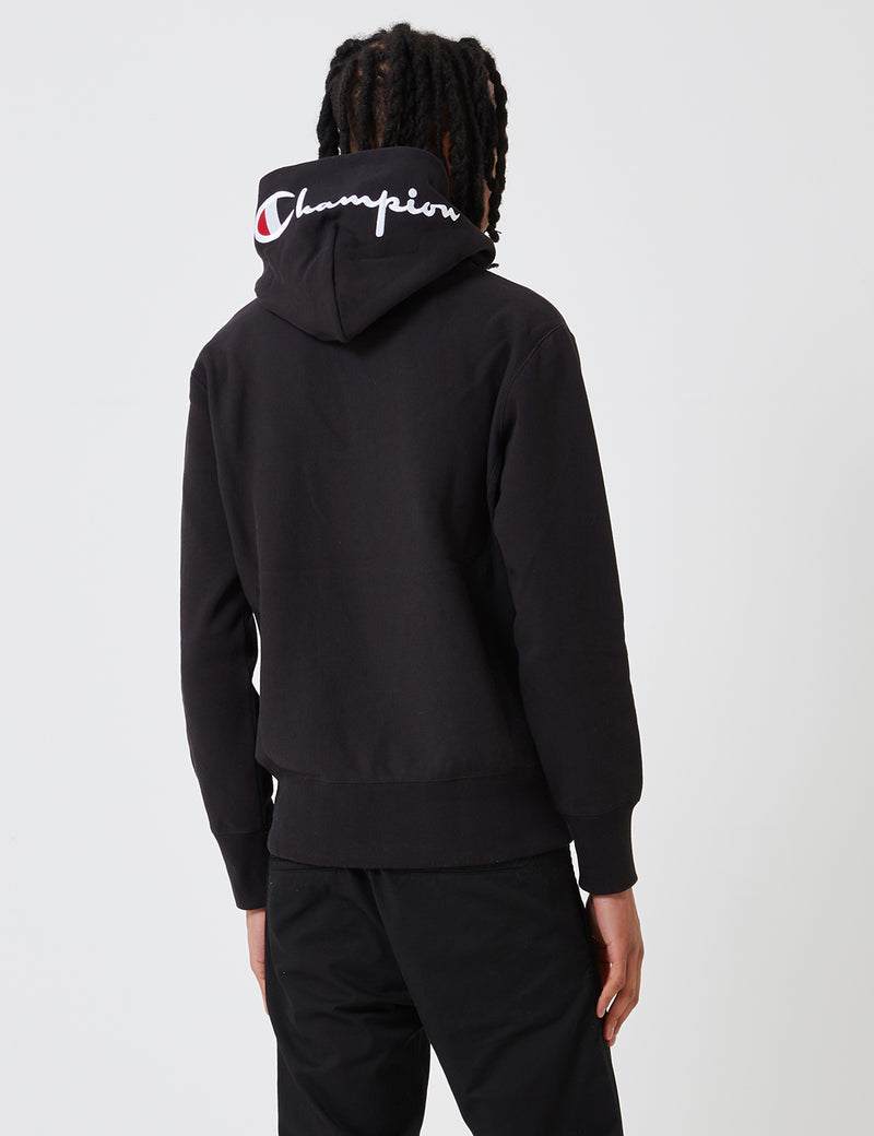 Champion Reverse Weave Hoodie Sweatshirt Hood Logo - Black