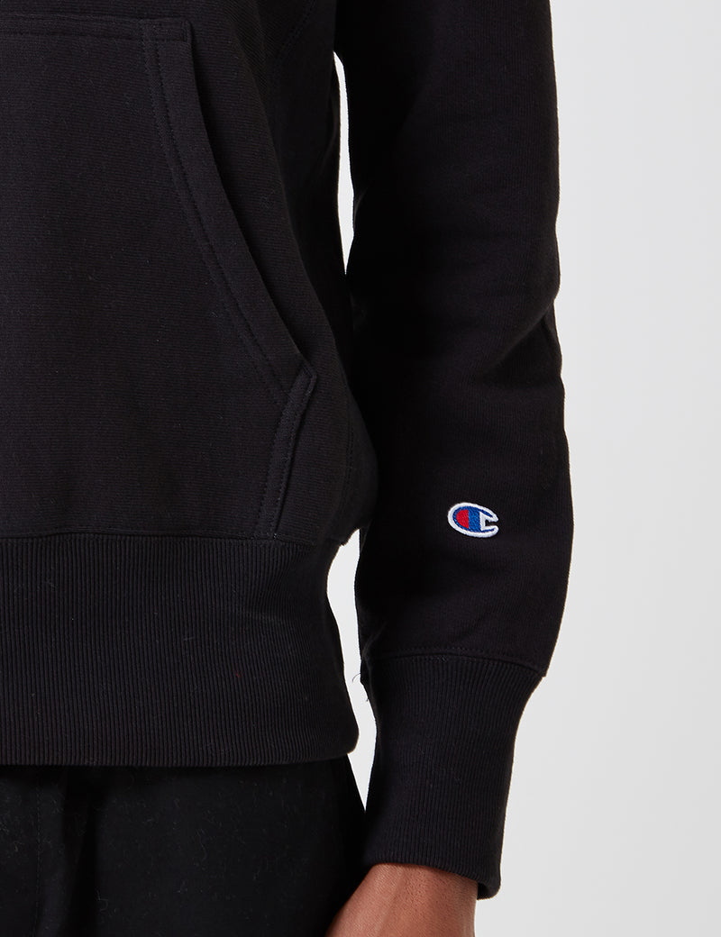 Champion Reverse Weave Hoodie Sweatshirt Hood Logo - Black