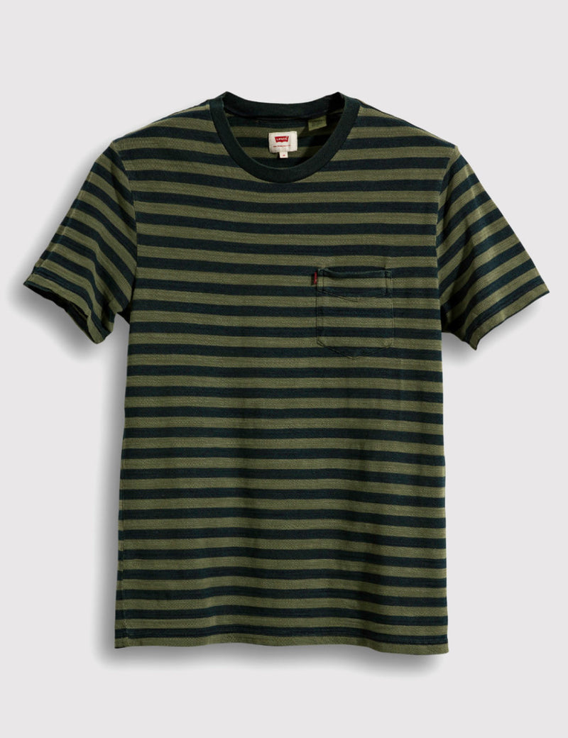 Levis Sunrise Pocket Stripe T-shirt - Olive Green