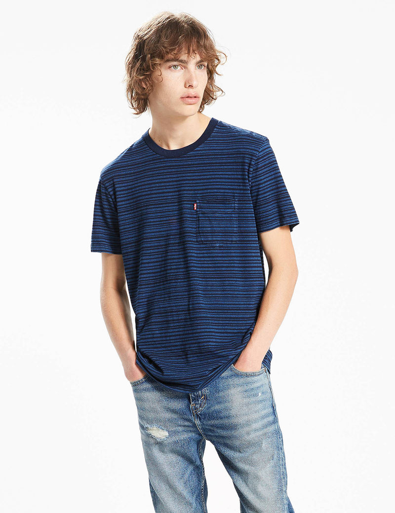 Levis 선셋 포켓 스트라이프 티셔츠-다크 인디고 블루