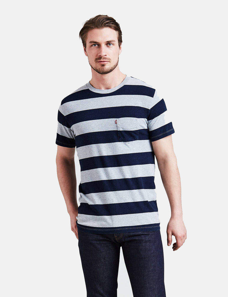 Levis Set-In Sunset Pocket T-shirt (Stripe) - Indigo/Grey Heather