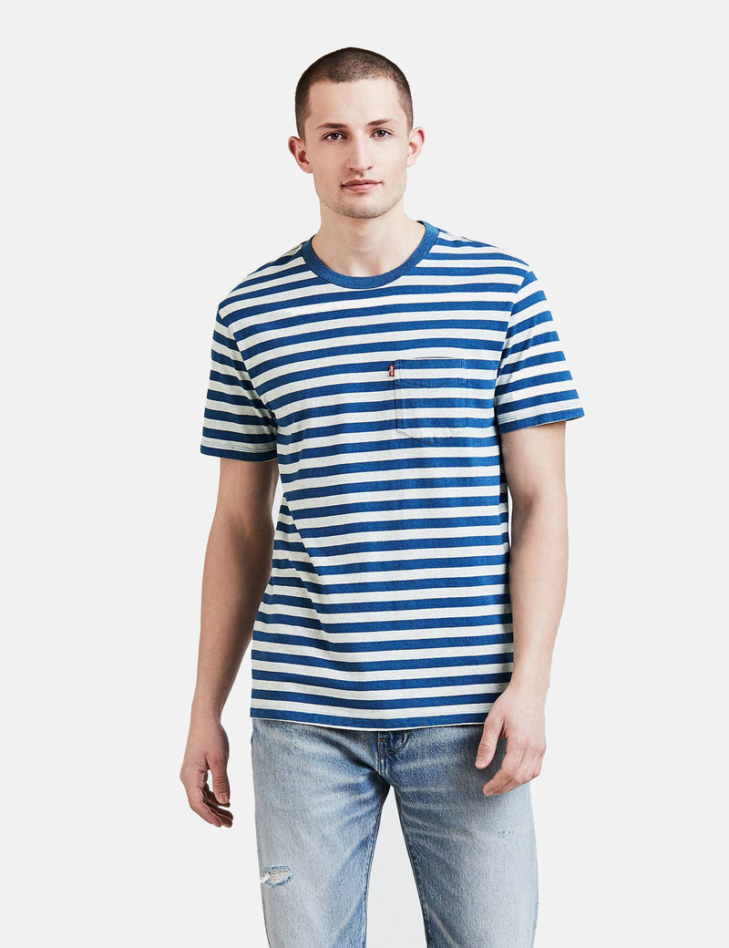 T-shirt Levis Set-In Sunset Pocket (Stripe) - Cream Heather/Light Indigo