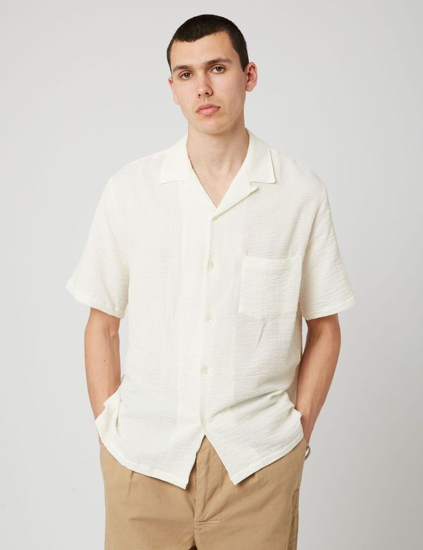 Portuguese FlannelフラメSSシャツ（シアサッカー）-オフホワイト