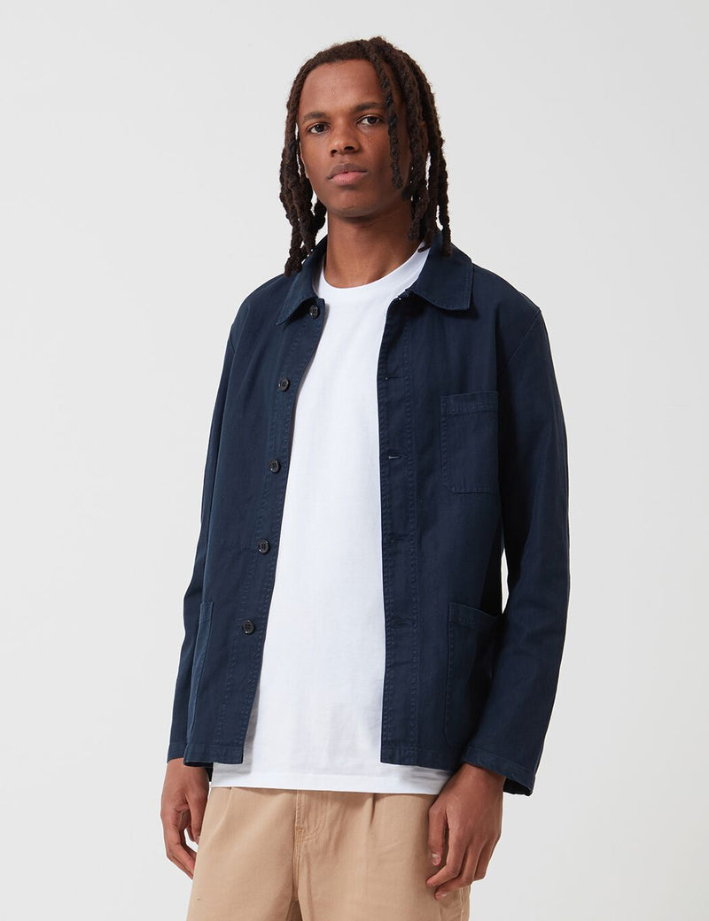 Vetra French Workwear Jacket (Herringbone Cotton) - Navy Blue