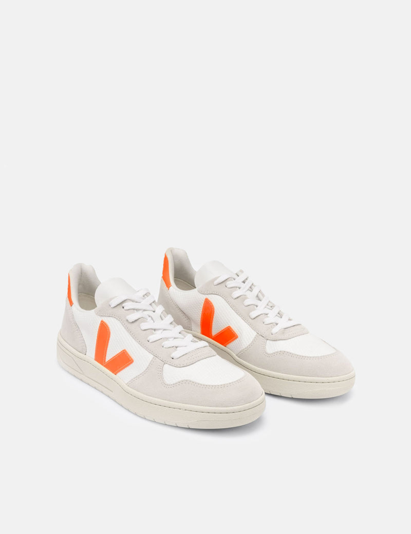 Veja V-10 B-Mesh Sneaker Damen - Weiß/Natur/Orange Fluo