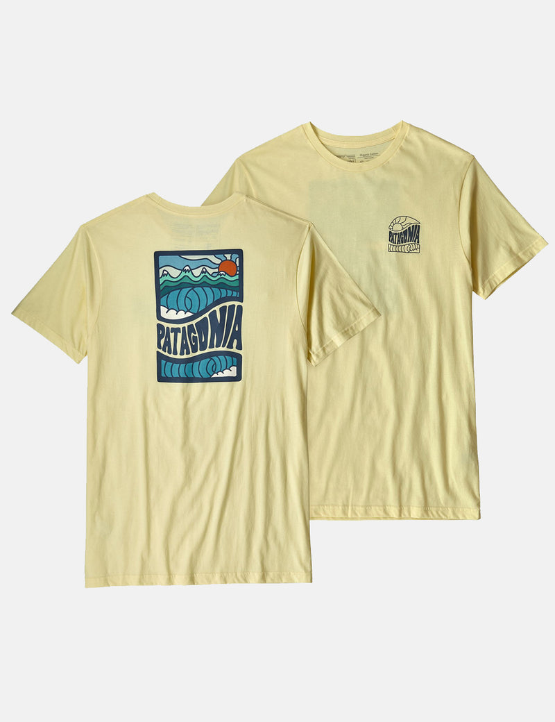 パタゴニアコズミックピークスオーガニックTシャツ-レジンイエロー