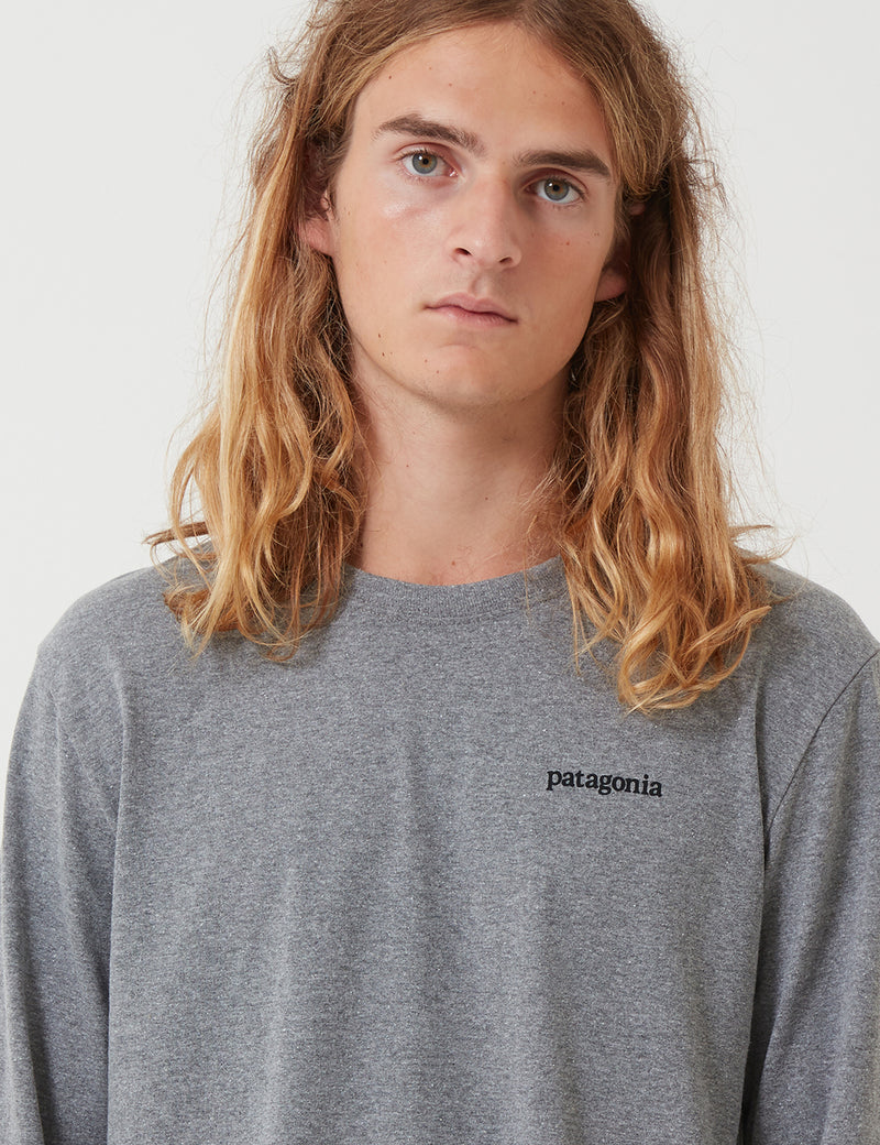 Patagonia Line Ridge Logo Responsibili-Tee Long Sleeve T Shirt - Gravel Heather Grey