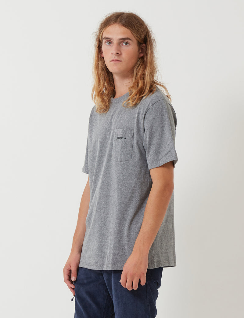 Patagonia Line Ridge Logo Pocket Responsibili-­Tee T­-Shirt - Gravel Heather Grey