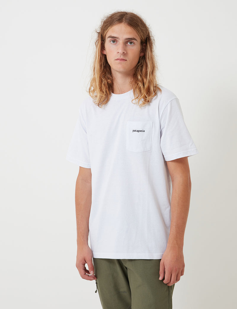 パタゴニアラインリッジロゴポケットTシャツ-ホワイト|URBAN EXCESS。
