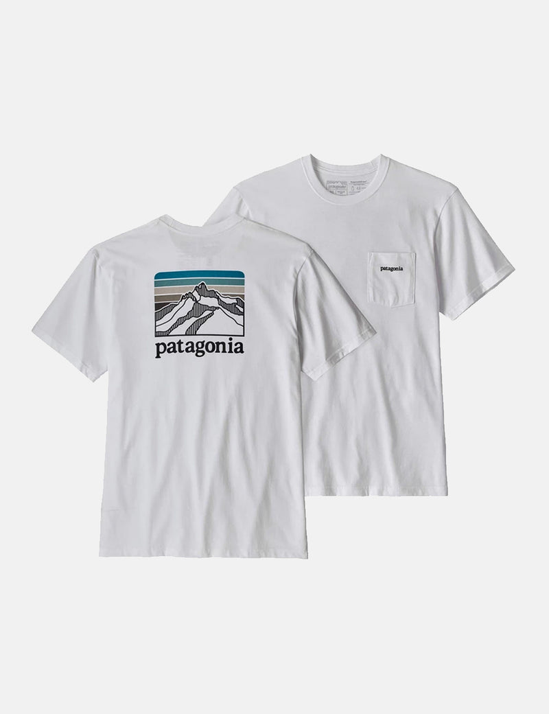 Patagonia 라인 릿지 로고 포켓 리스폰시 빌리 티 티셔츠-화이트