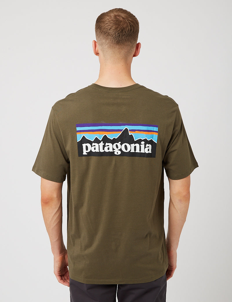 Patagonia P-6 로고 유기농 티셔츠-Basin Green
