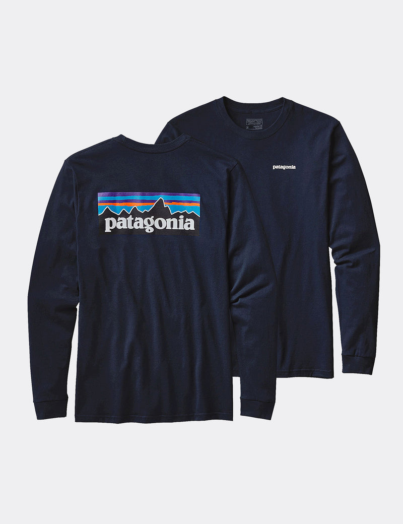Patagonia P-6 Logo Long Sleeve T-Shirt - Navy Blue