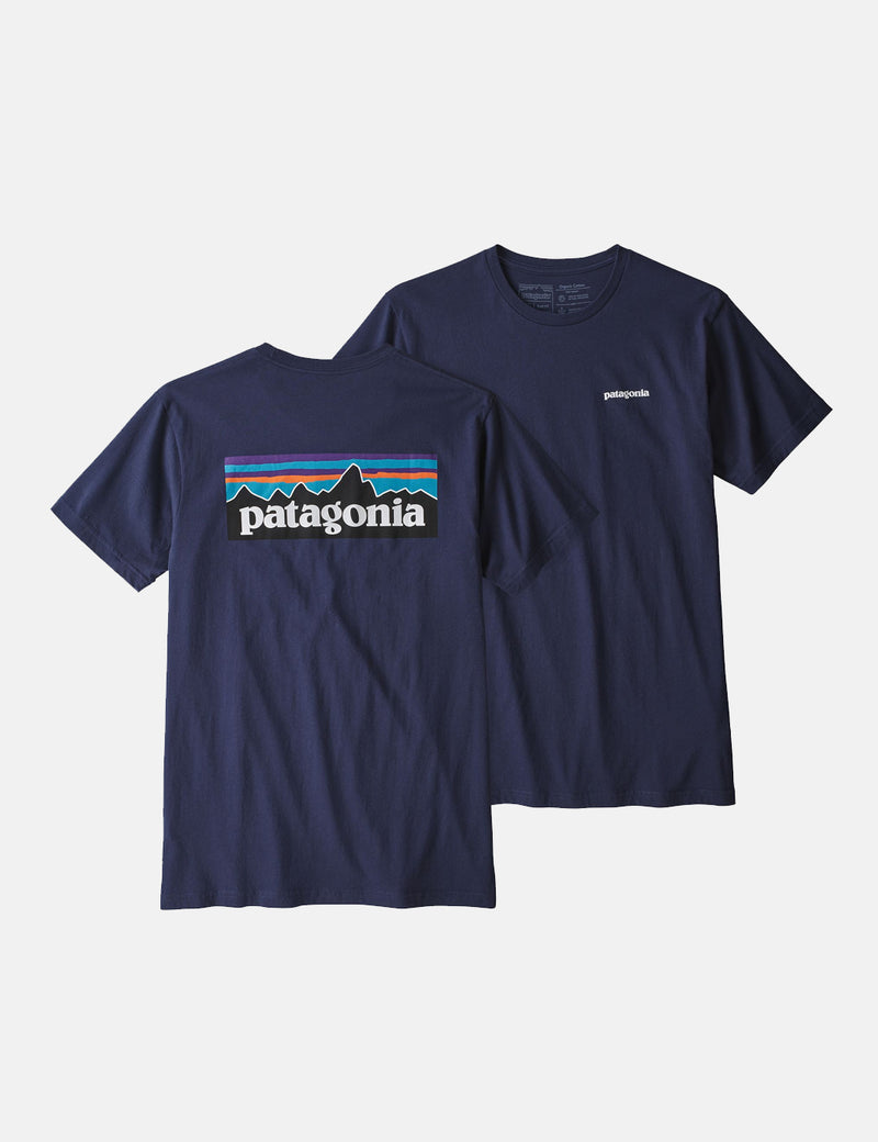 パタゴニアP-6ロゴオーガニックTシャツ-クラシックネイビーブルー