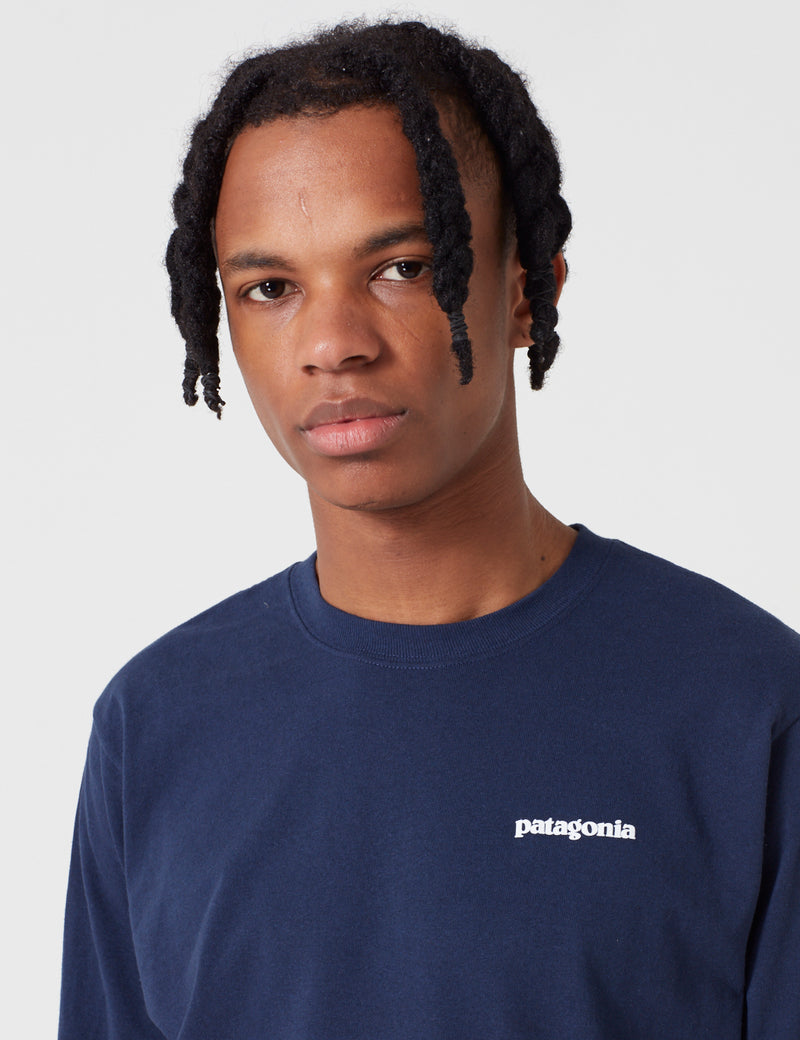 Patagonia P-6 Logo Long Sleeved T-Shirt - Classic Navy | URBAN EXCESS.