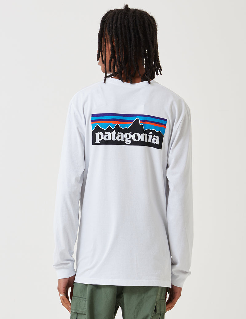 Patagonia P-6 Logo Responsibili-Tee Long Sleeved T-Shirt-화이트