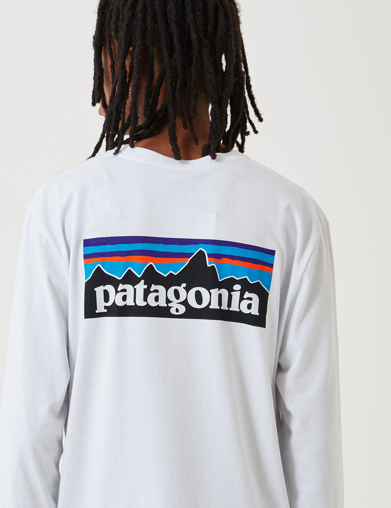 T-Shirt à Manche Longue Patagonia P-6 Logo Responsibili-Tee - White