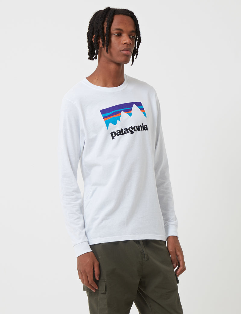 パタゴニア長袖ショップステッカー責任-Tシャツ-ホワイト