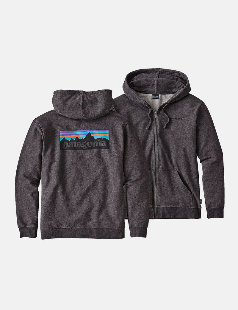 Patagonia P6 Logo Zip-Up Hooded Sweatshirt - Black