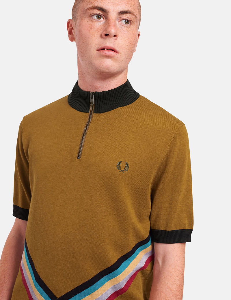 Fred Perry Funnel Neck Knitted Shirt - Dark Caramel