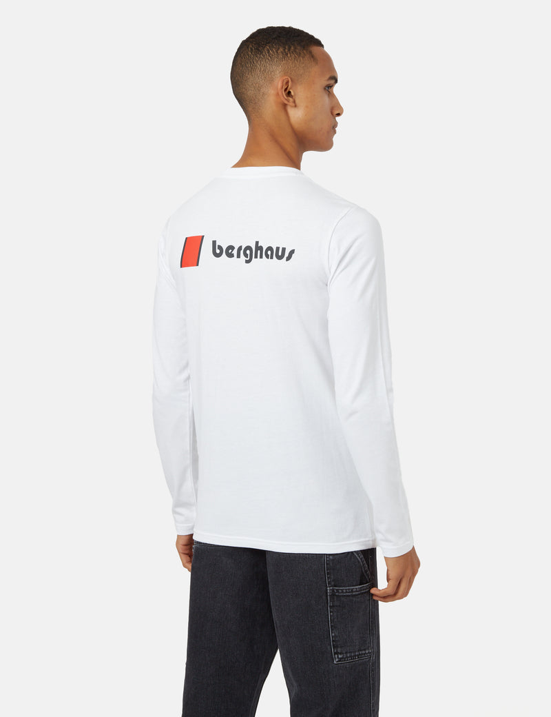 Berghaus Dean Street Heritage Langarm-T-Shirt mit Logo vorne und hinten – reines Weiß
