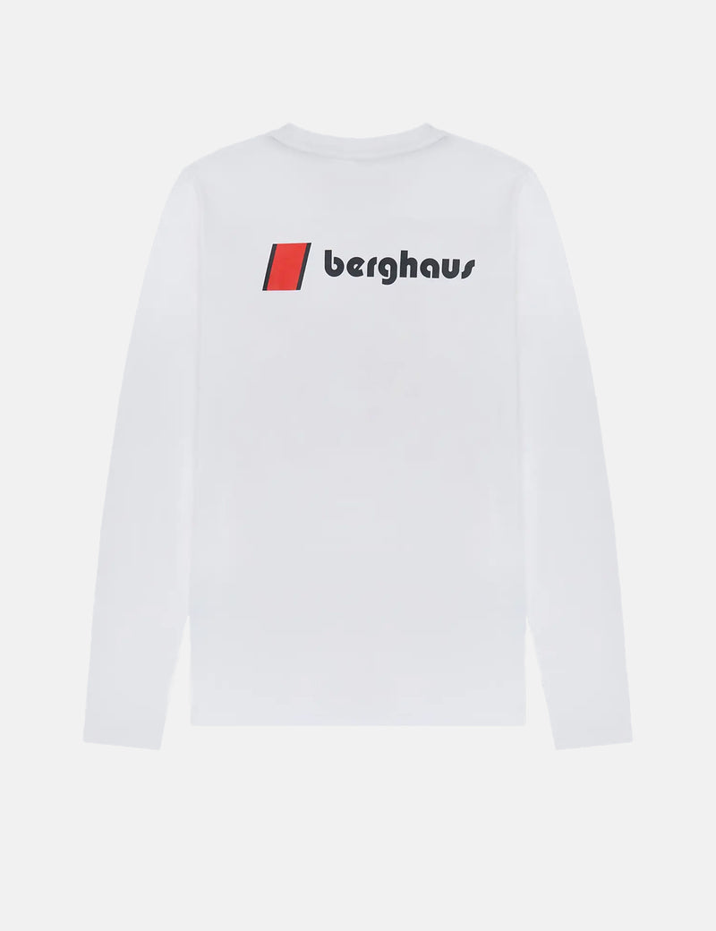 Berghaus Dean Street Heritage Langarm-T-Shirt mit Logo vorne und hinten – reines Weiß