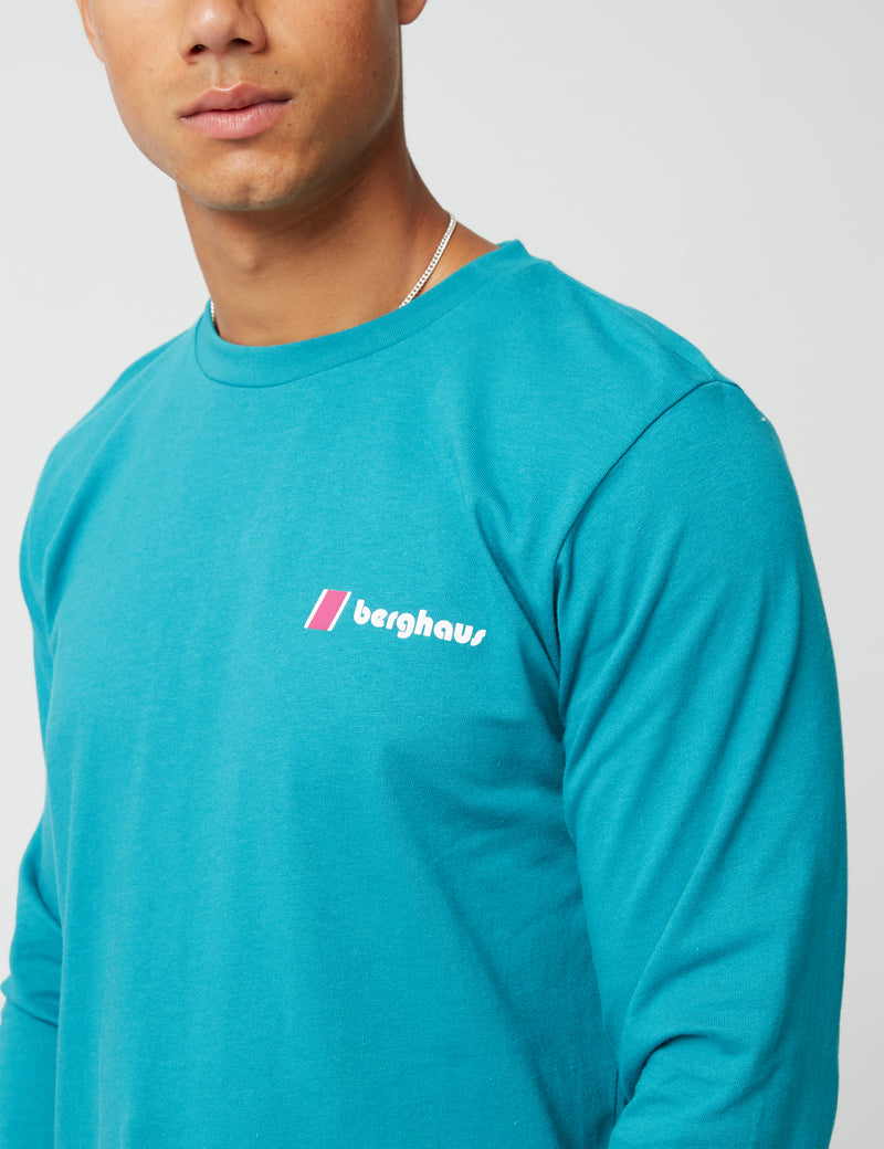 バーグハウスディーンストリートヘリテージフロント＆バックロゴロングスリーブTシャツ-ディープレイク