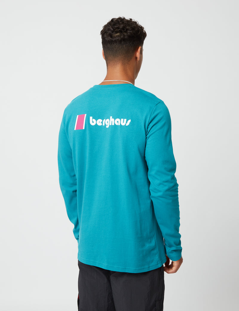バーグハウスディーンストリートヘリテージフロント＆バックロゴロングスリーブTシャツ-ディープレイク