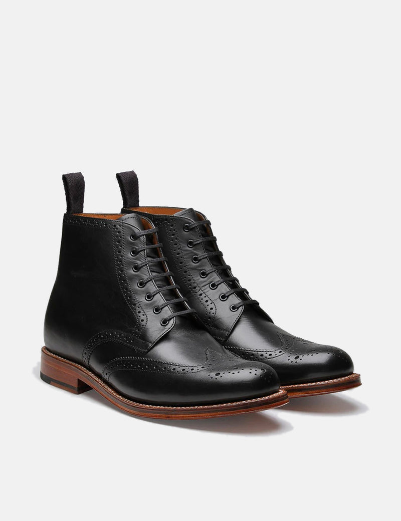 Grenson Alfred Calf Brogue Derby Boot (Leather) - Black - URBAN EXCESS