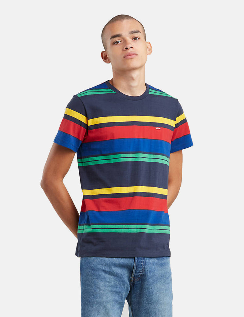 Levis Original Hm Stripe T-shirt - Navy Blue/Red/Yellow/Green
