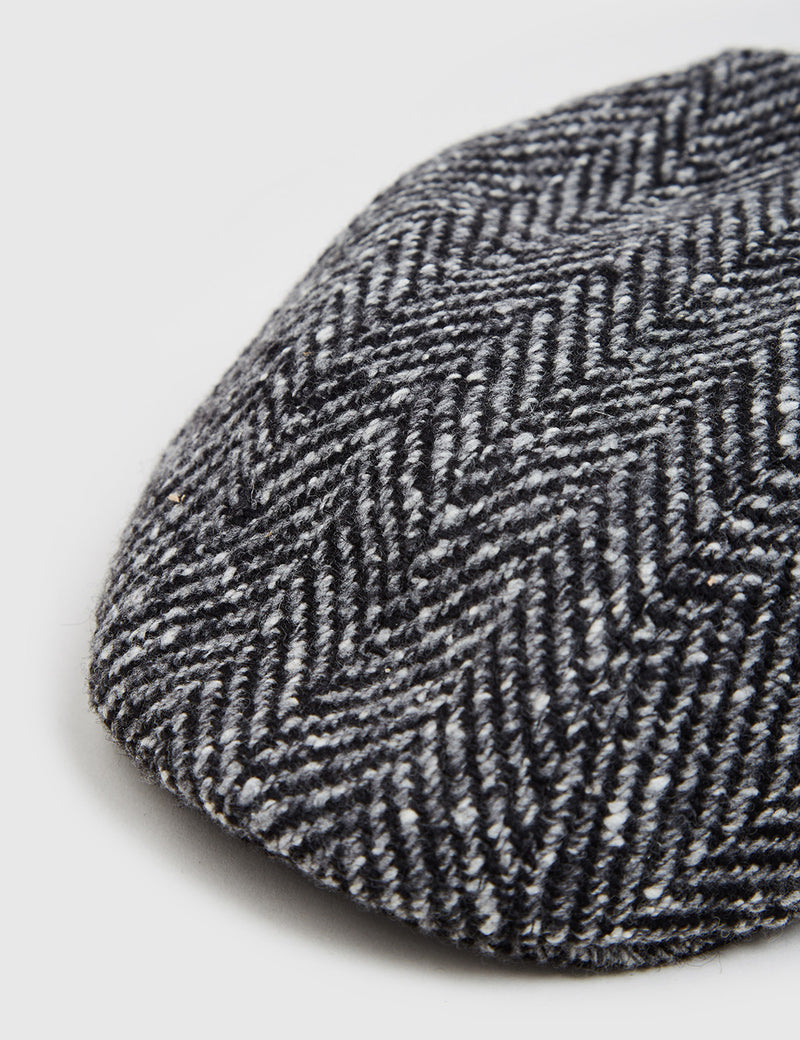 Stetson Madison Flat Cap - Black/Grey Herringbone
