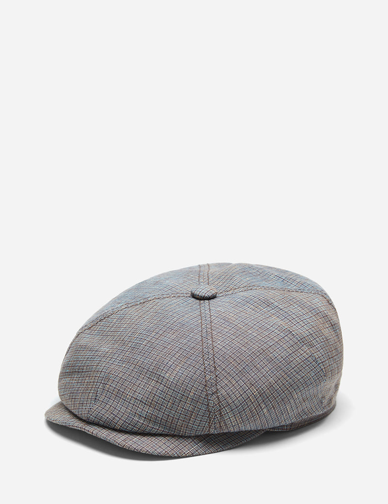 Stetson 4-Panel Flat Cap (Linen) - Brown/Blue Check